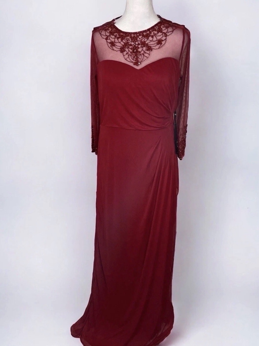 Womens Chica's USA Red Long Sleeve Illusion Formal Dress Sz XL Evening Gown